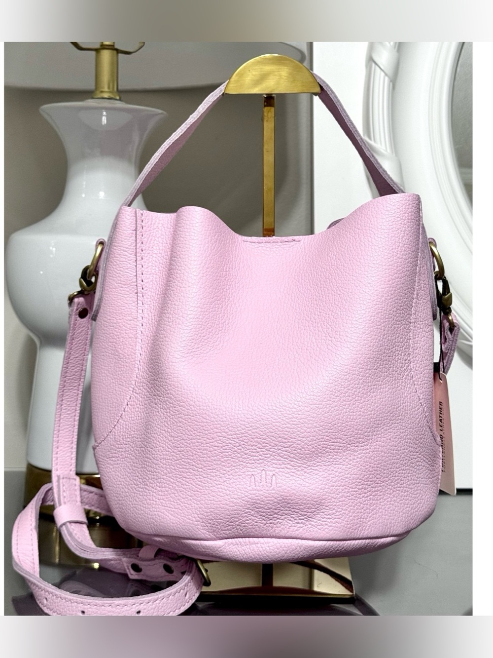 Portland Leather Pink Pebbled Leather Crossbody Bag